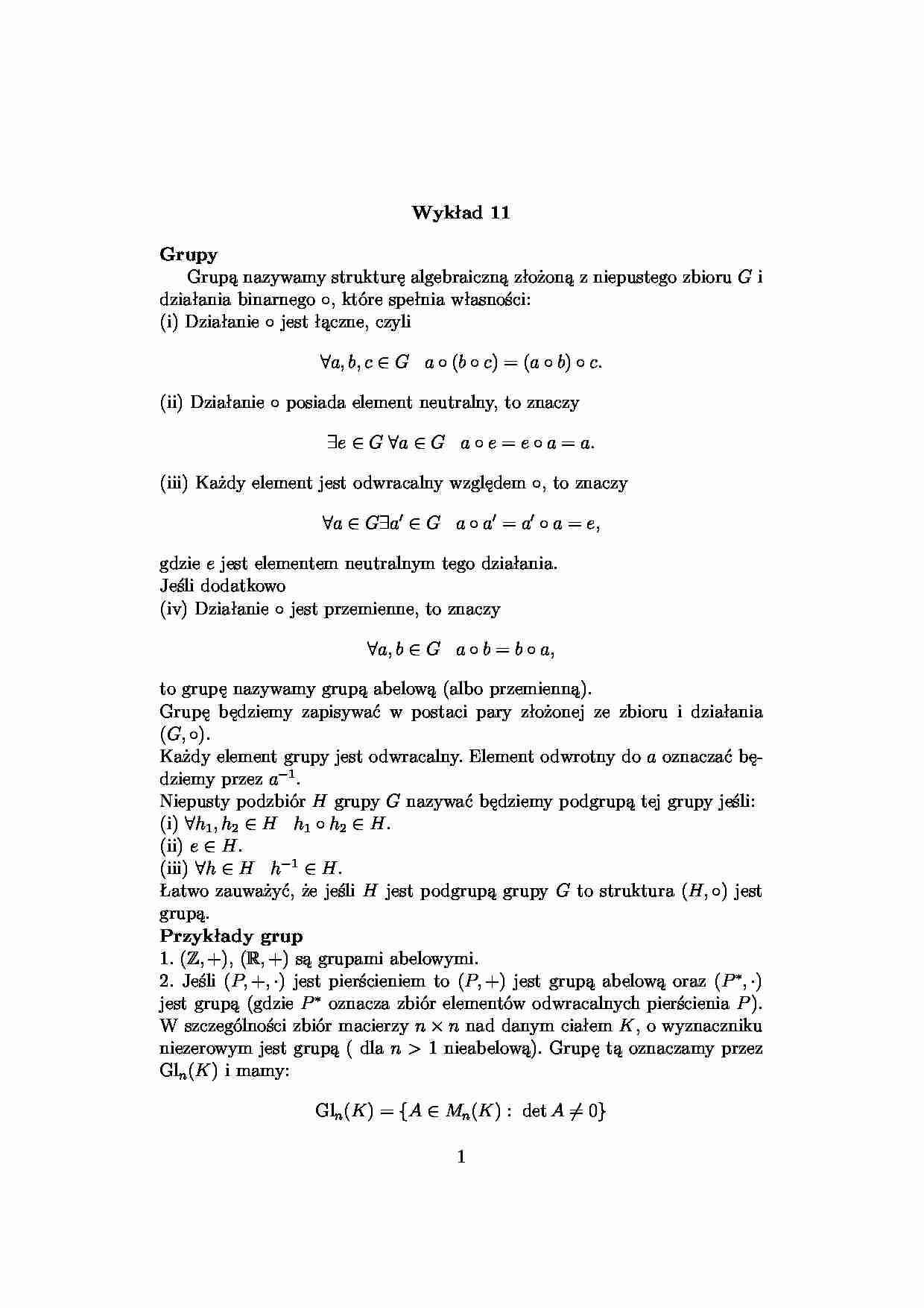 Algebra - wykład : grupy - strona 1