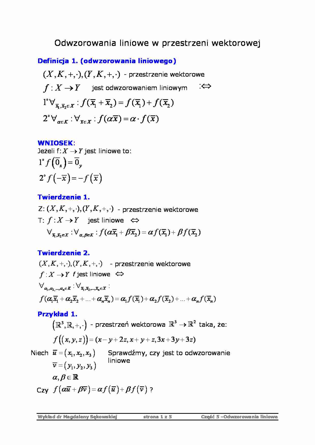 Odwzorowania liniowe - algebra - strona 1
