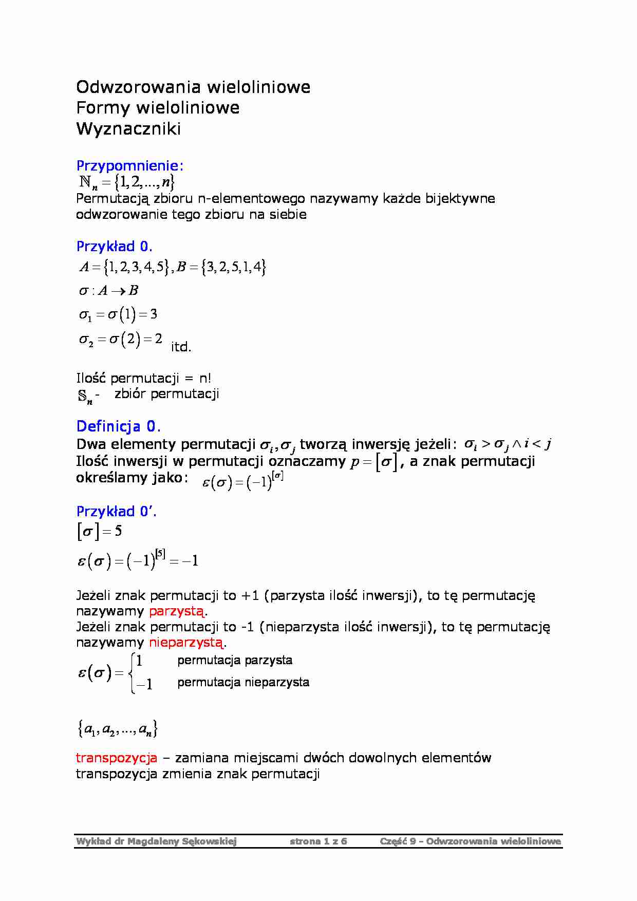 Odwzorowania wieloliniowe - algebra - strona 1