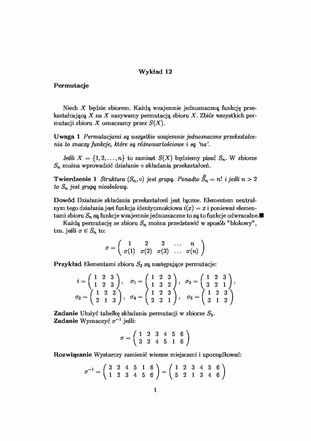 Permutacje 1 - algebra - strona 1