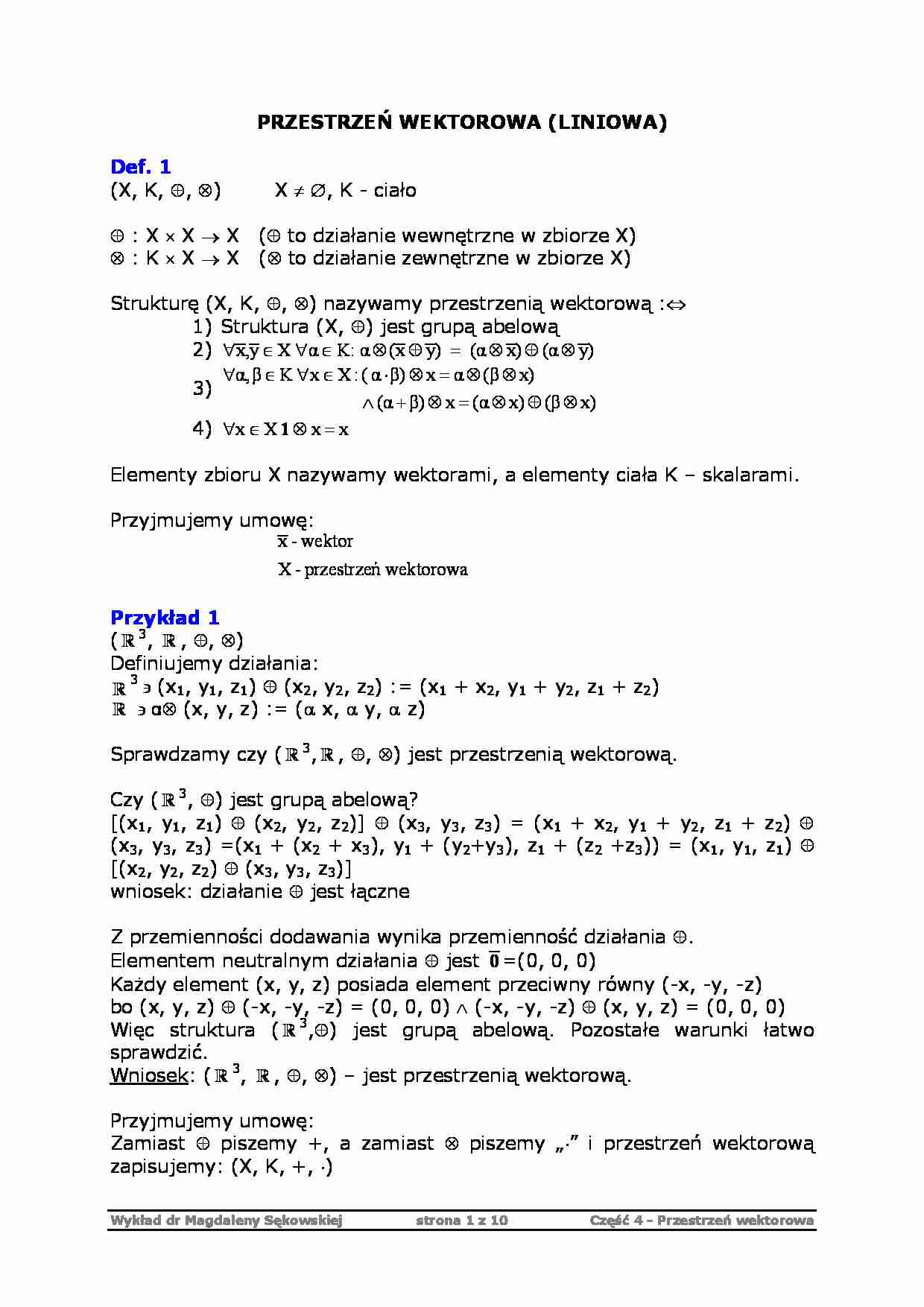 Przestrzeń wektorowa - algebra - strona 1