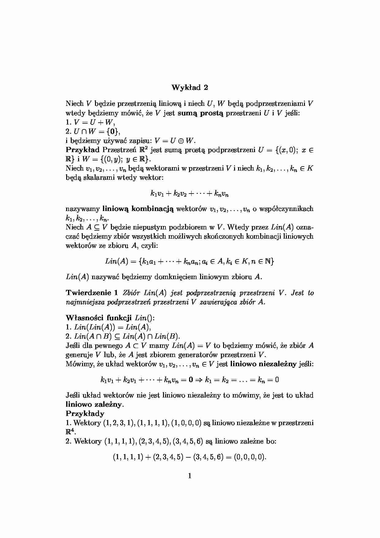Przestrzenie liniowe i wektory - strona 1