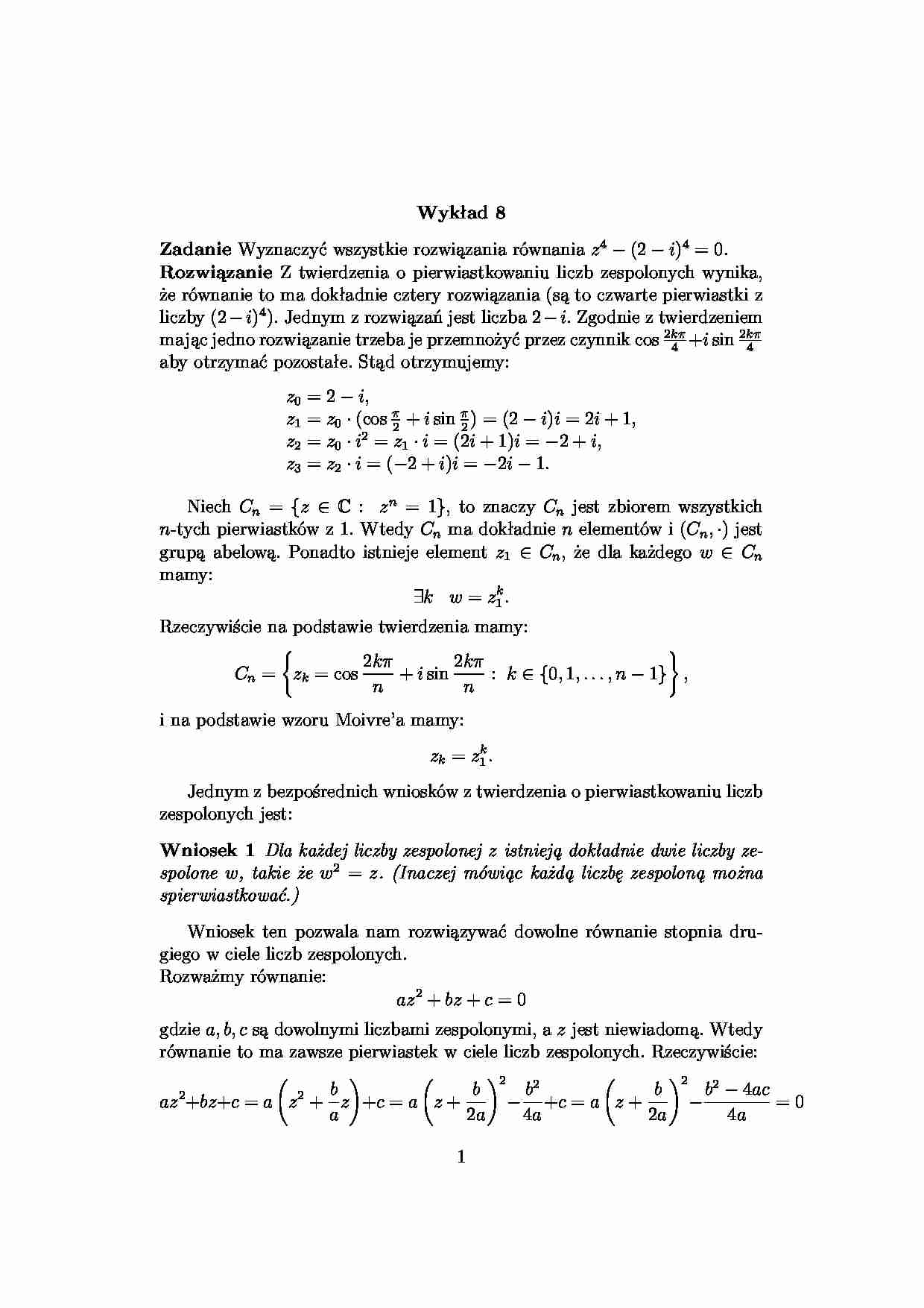 Wielomiany zespolone - algebra - strona 1