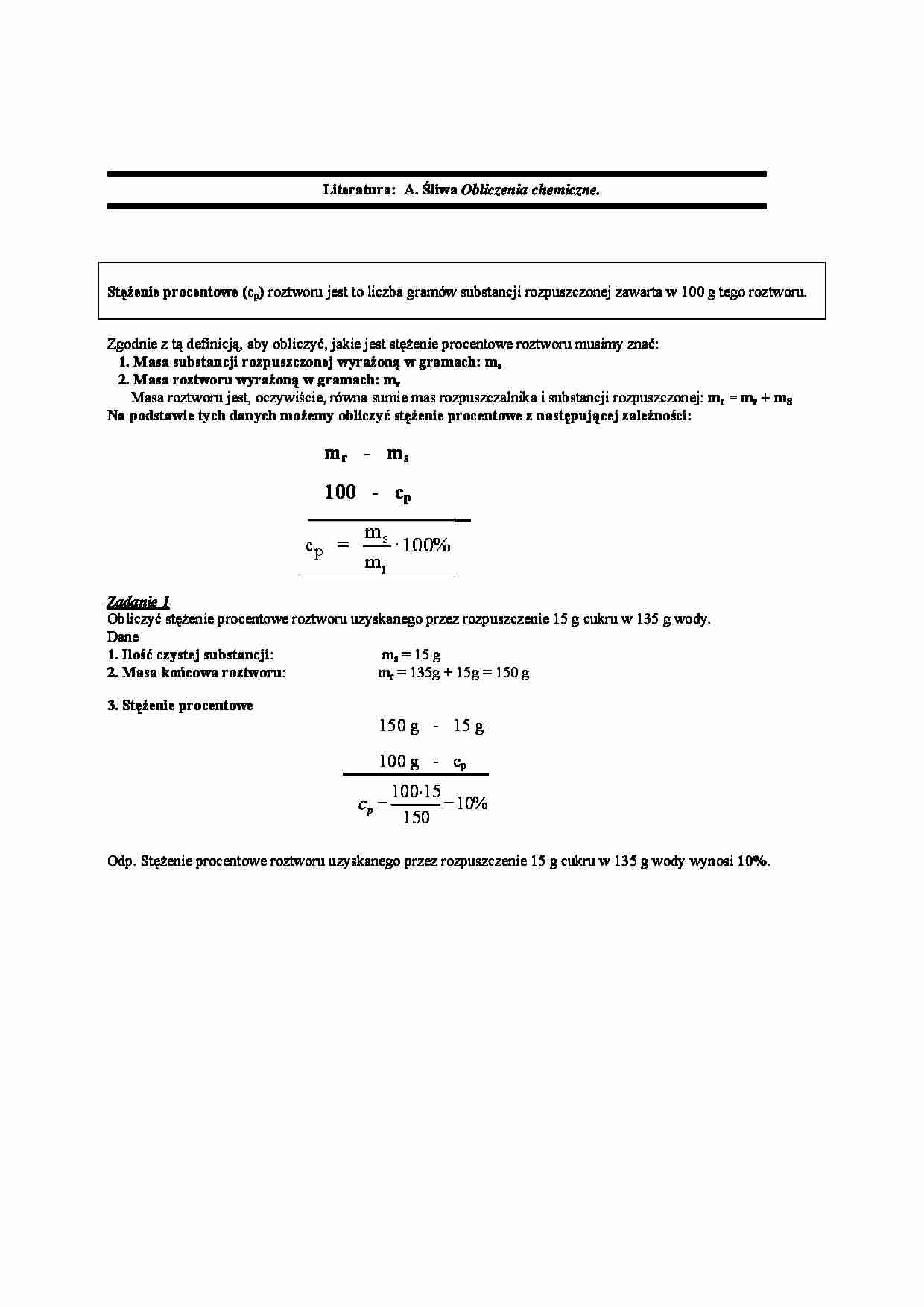 Stężenie procentowe - chemia analityczna - strona 1