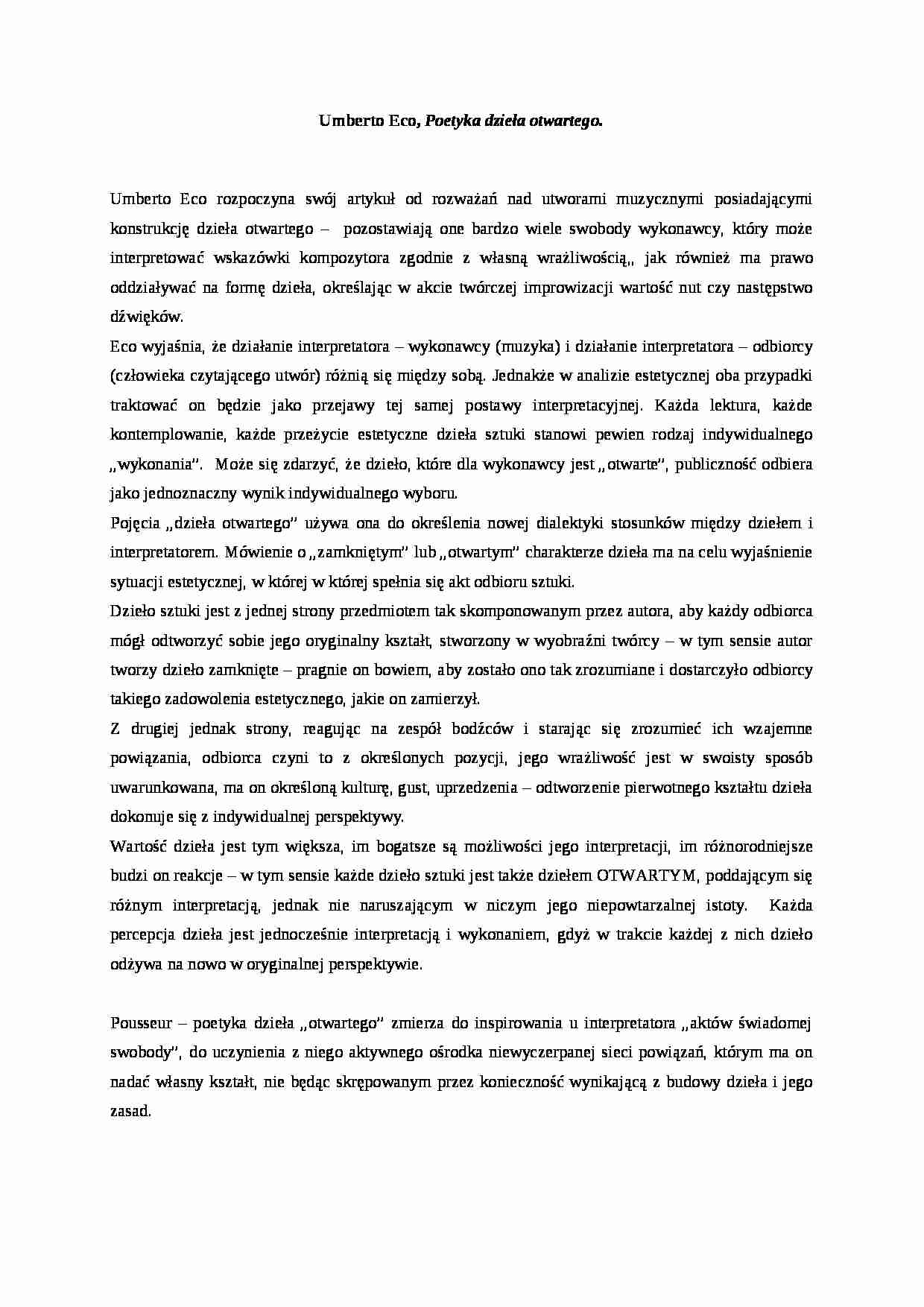 A. Umberto Eco - Poetyka dzieła otwartego - strona 1