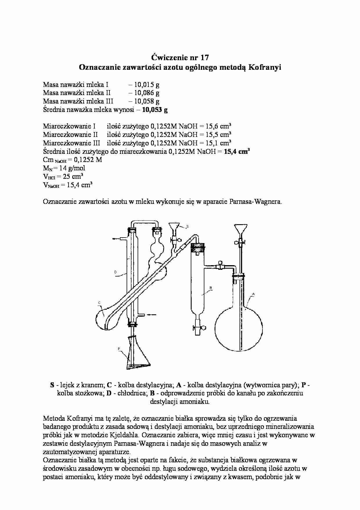 Oznaczanie zawartości azotu metodą Kofranyi - strona 1