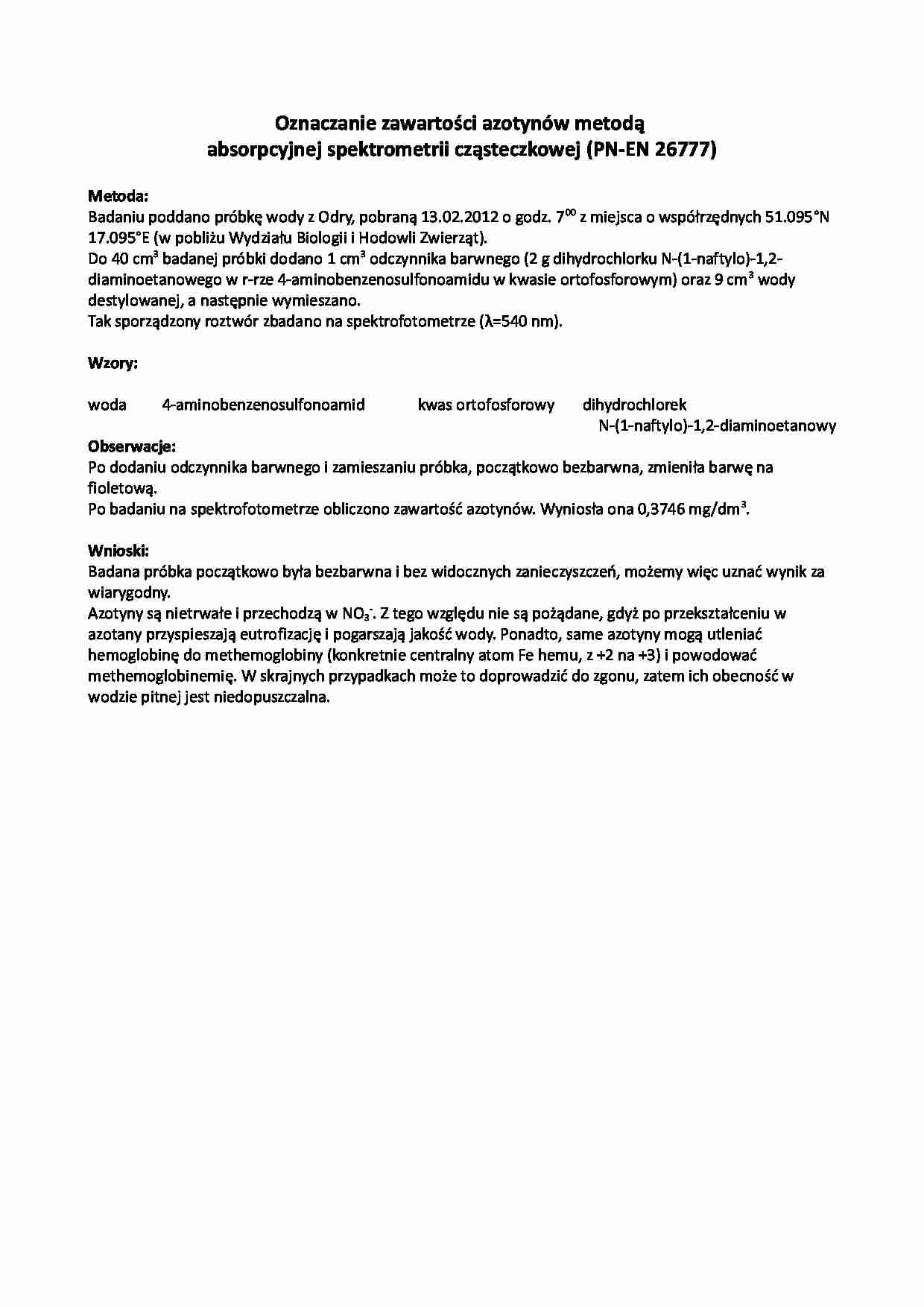 Oznaczenie zawartości azotynów - strona 1