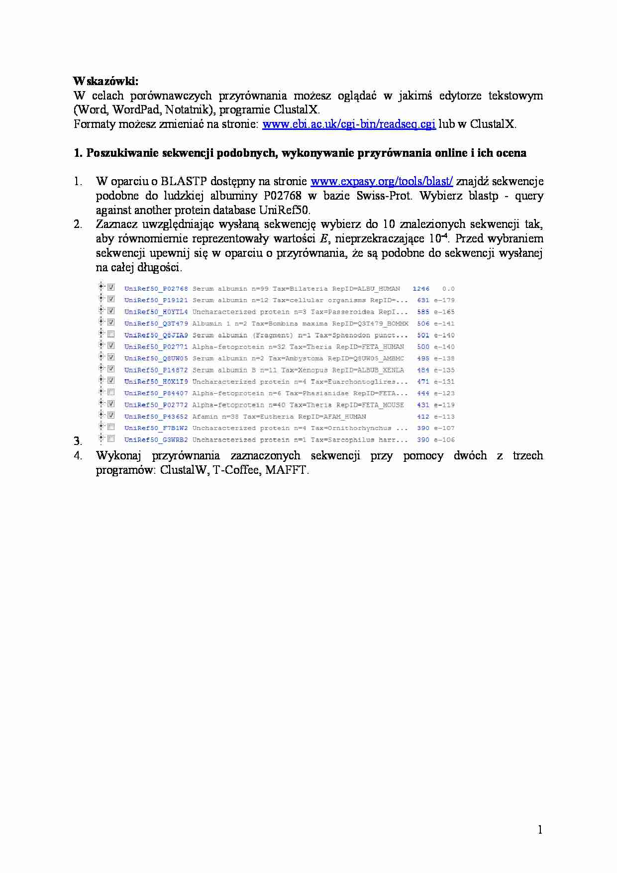 ClustalX - wprowadzenie do bioinformatyki - strona 1