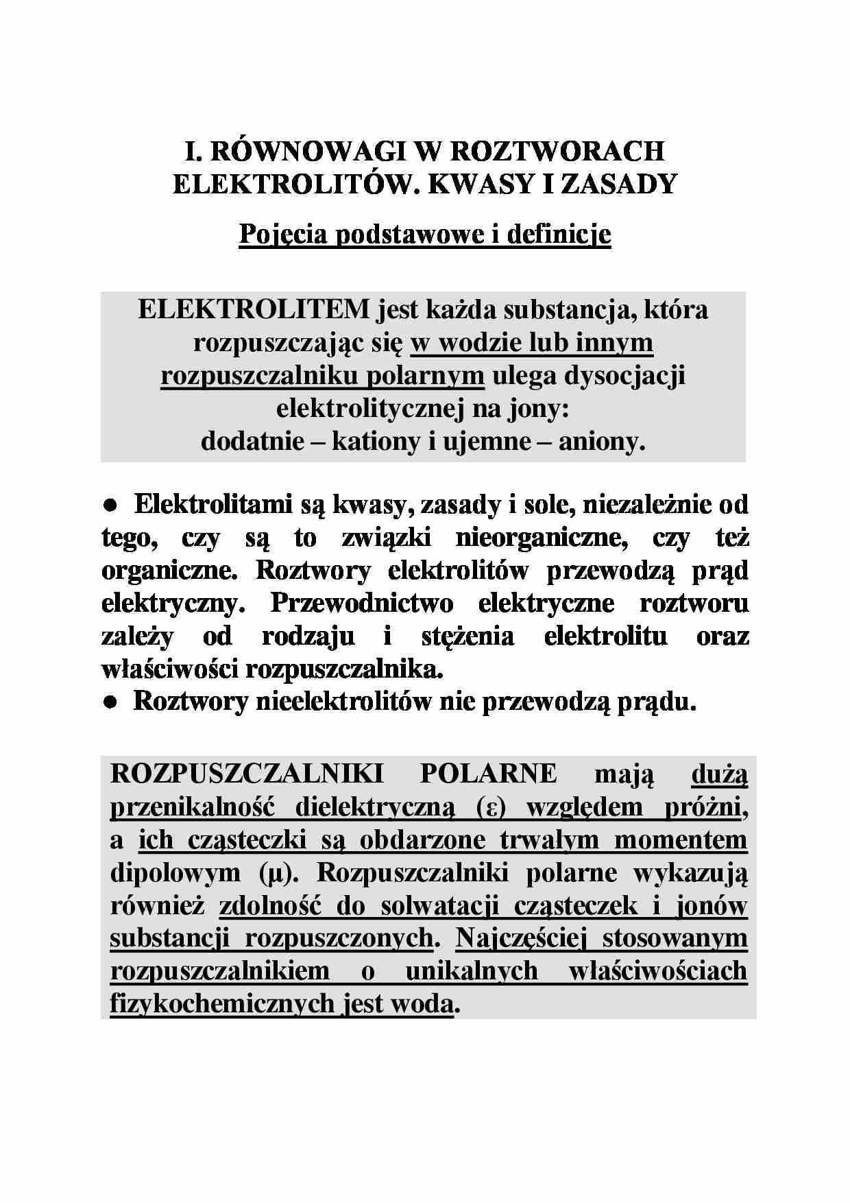 Równowagi w roztworach elektrolitów - strona 1