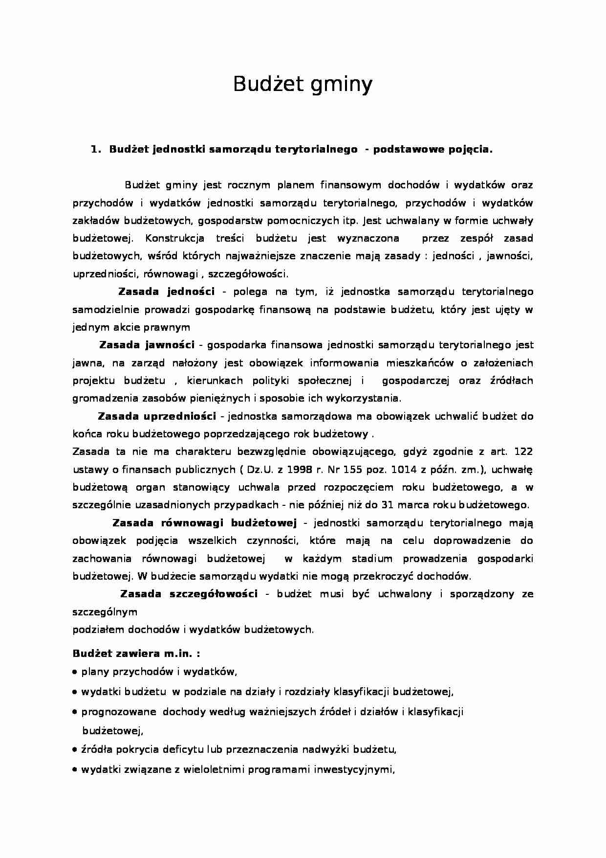 Budżet gminy - pojęcia - strona 1