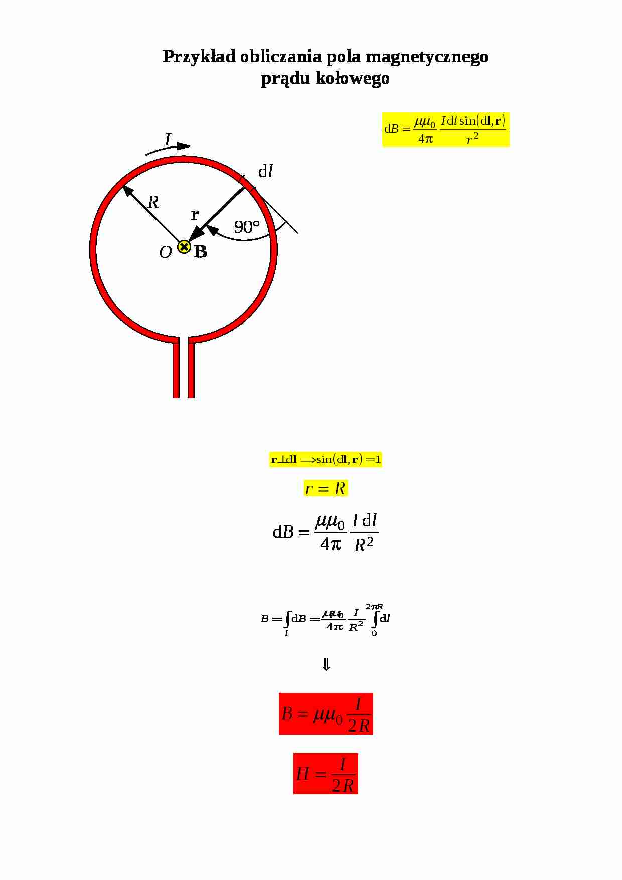 Przykład obliczania pola magnetycznego prądu kołowego - strona 1