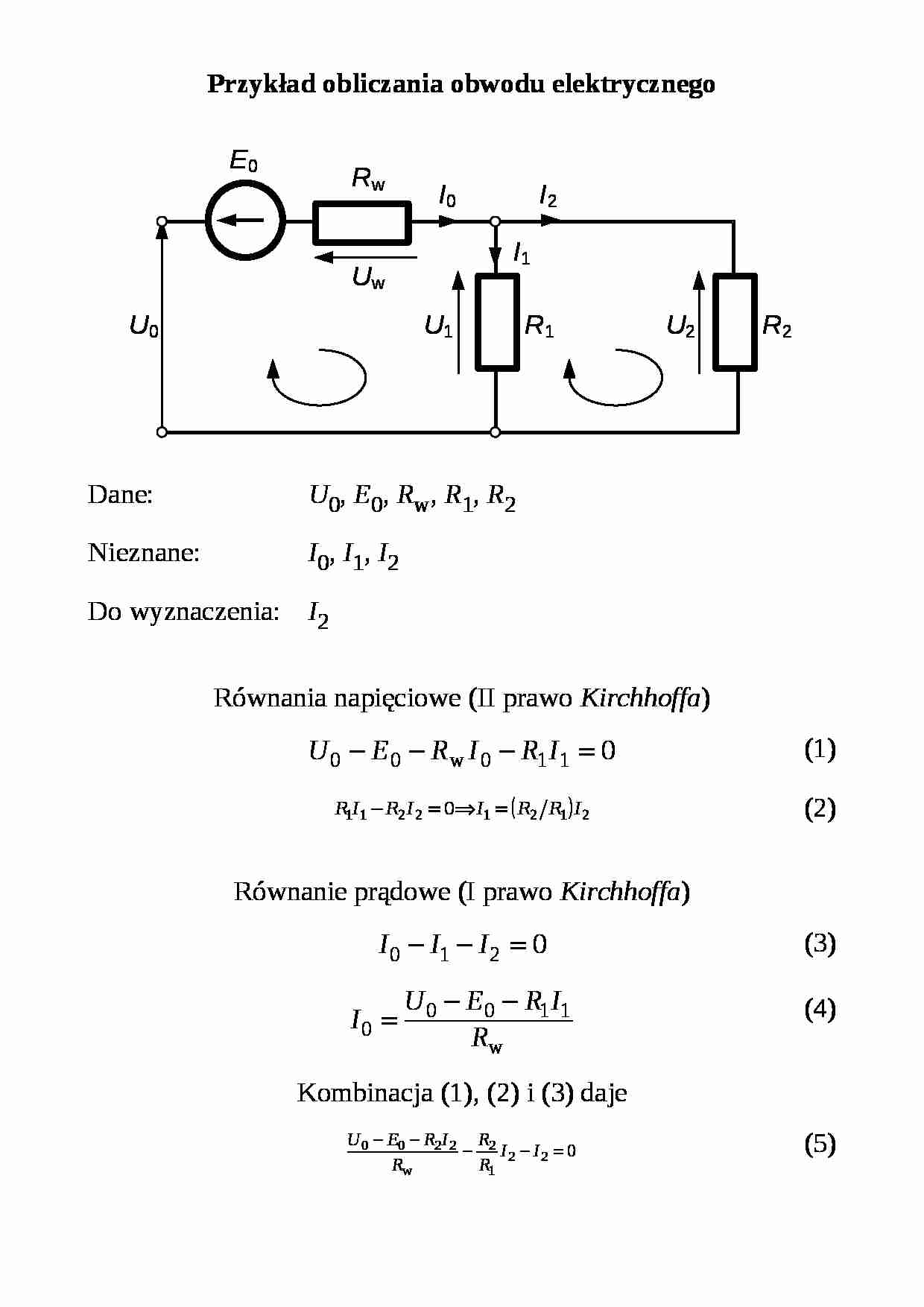 Przykład obliczania obwodu elektrycznego - strona 1