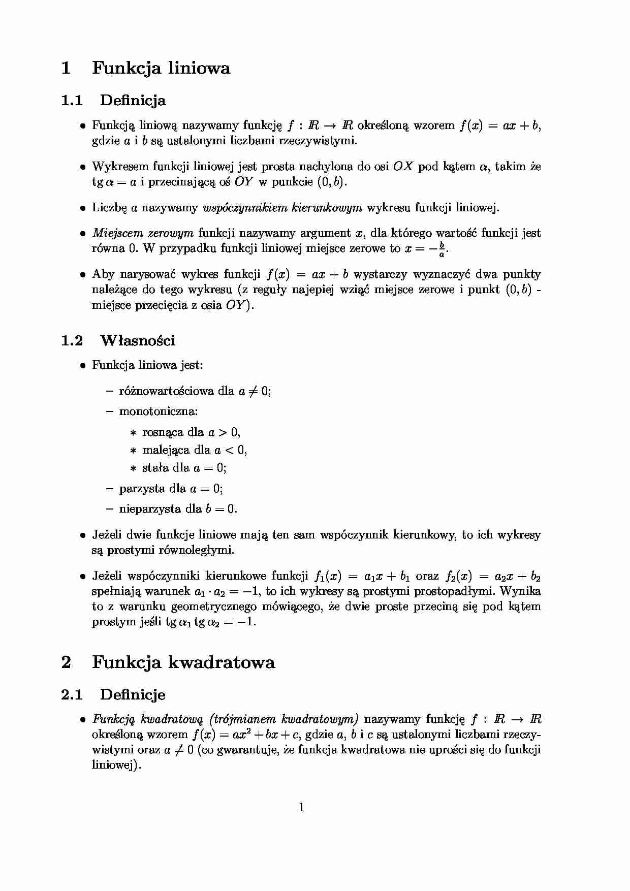 Funkcje - pojęcia podstawowe - Własności - strona 1
