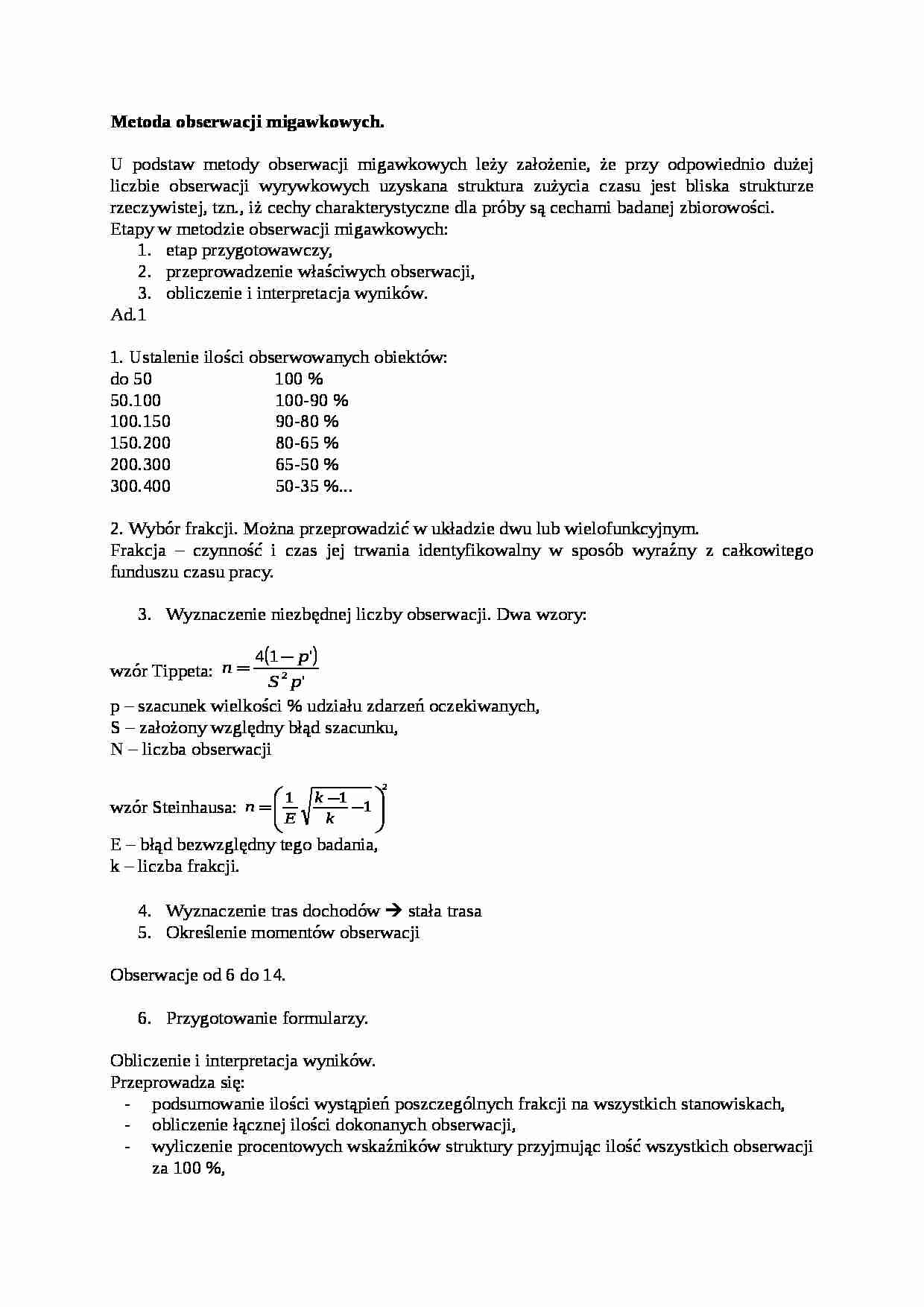 Metoda obserwacji migawkowych - wzór Steinhausa - strona 1