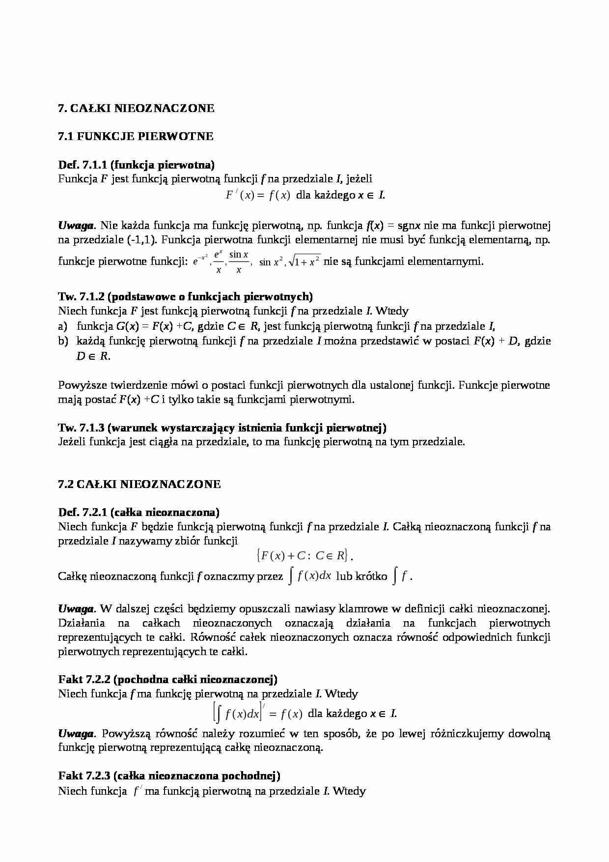Analiza matematyczna - całki nieoznaczone - strona 1