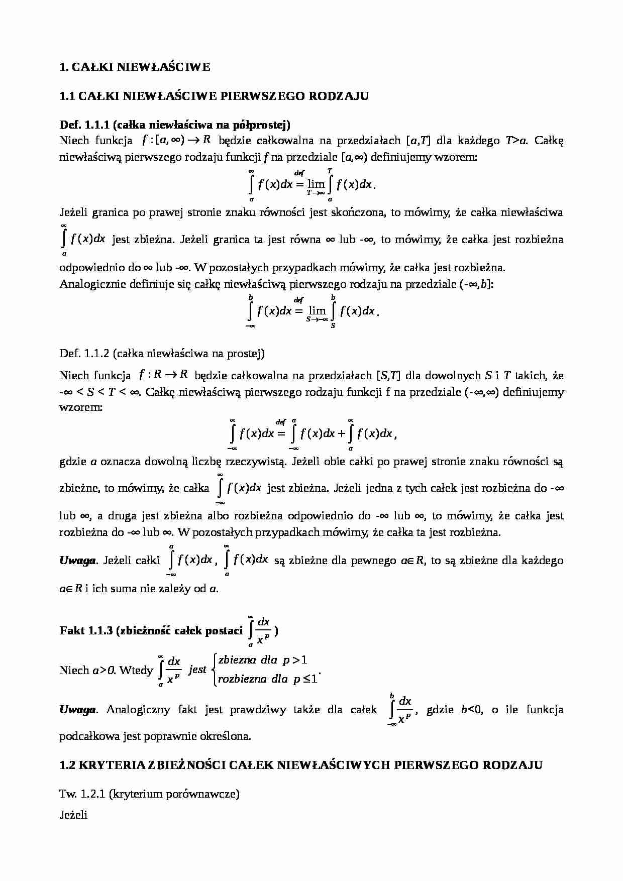 Analiza matematyczna - całki niewłaściwe - strona 1