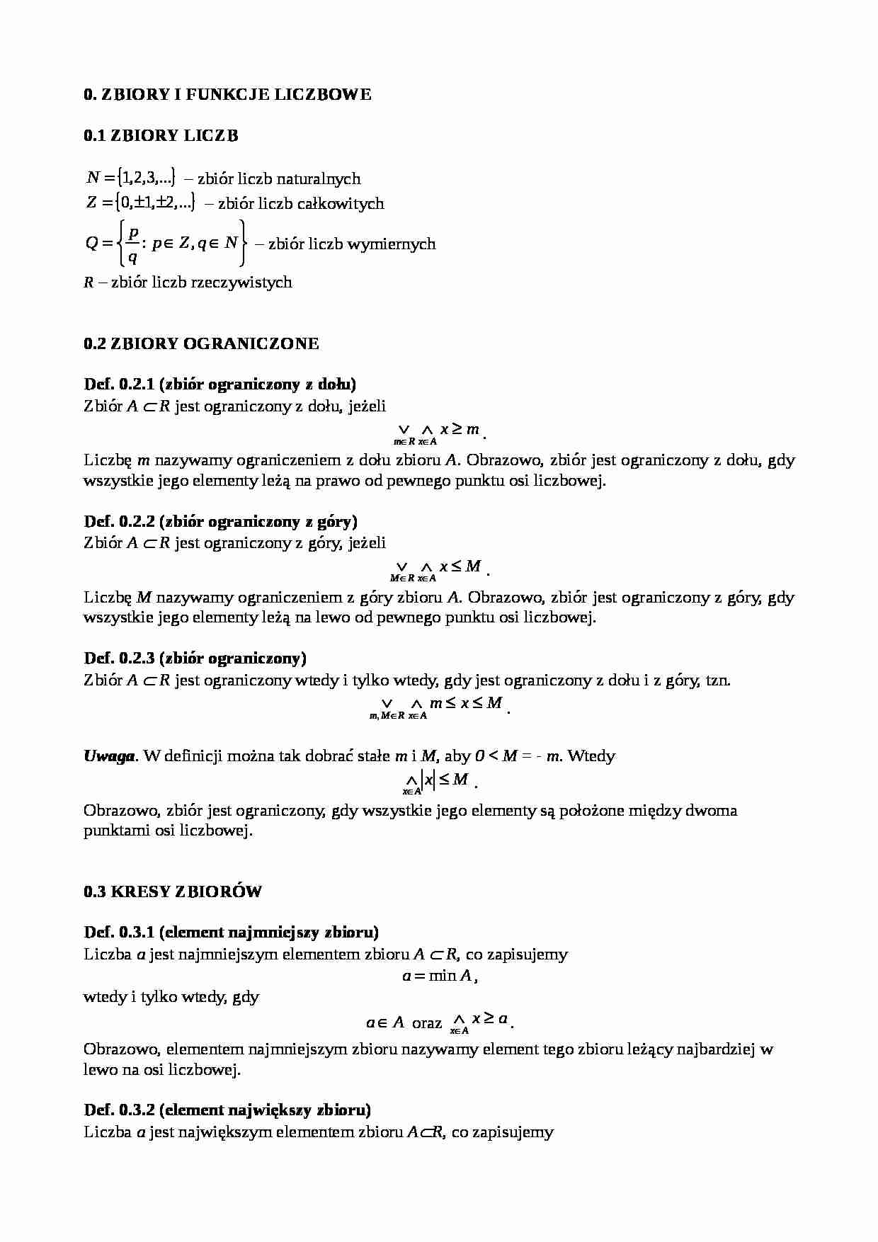 Zbiory i funkcje liczbowe - strona 1