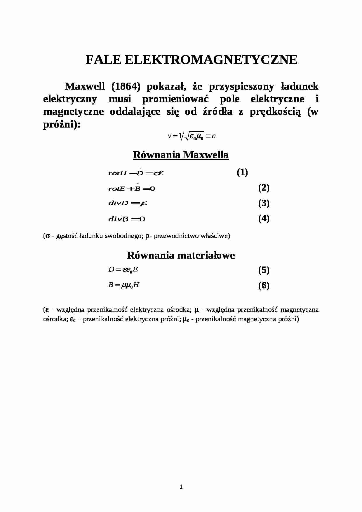 Fale elektromagnetyczne - fizyka - Równania Maxwella - strona 1