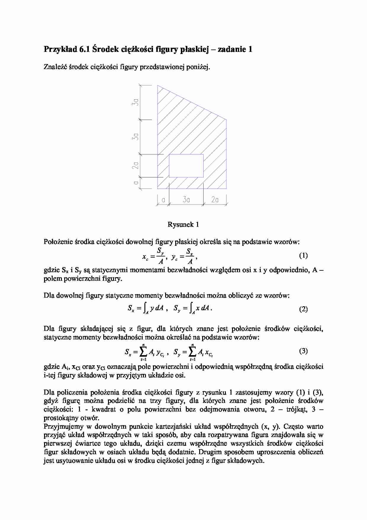 Środek ciężkości figury płaskiej zadanie 1 - strona 1