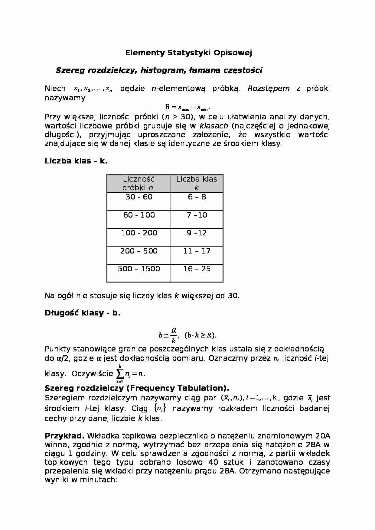 Elementy Statystyki Opisowej, teoria + przykłady - strona 1