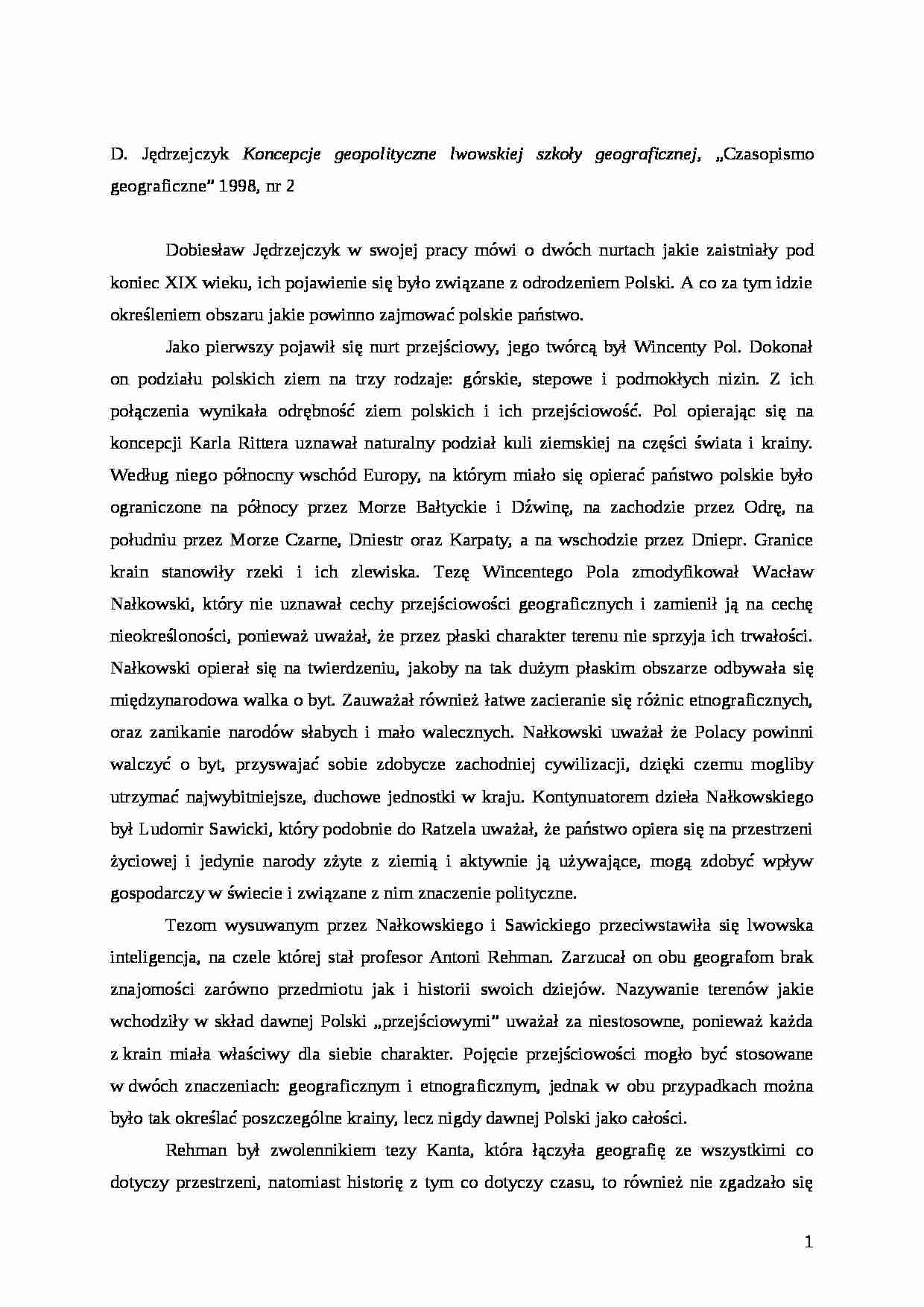 Koncepcje geopolityczne lwowskiej szkoły geograficznej - strona 1