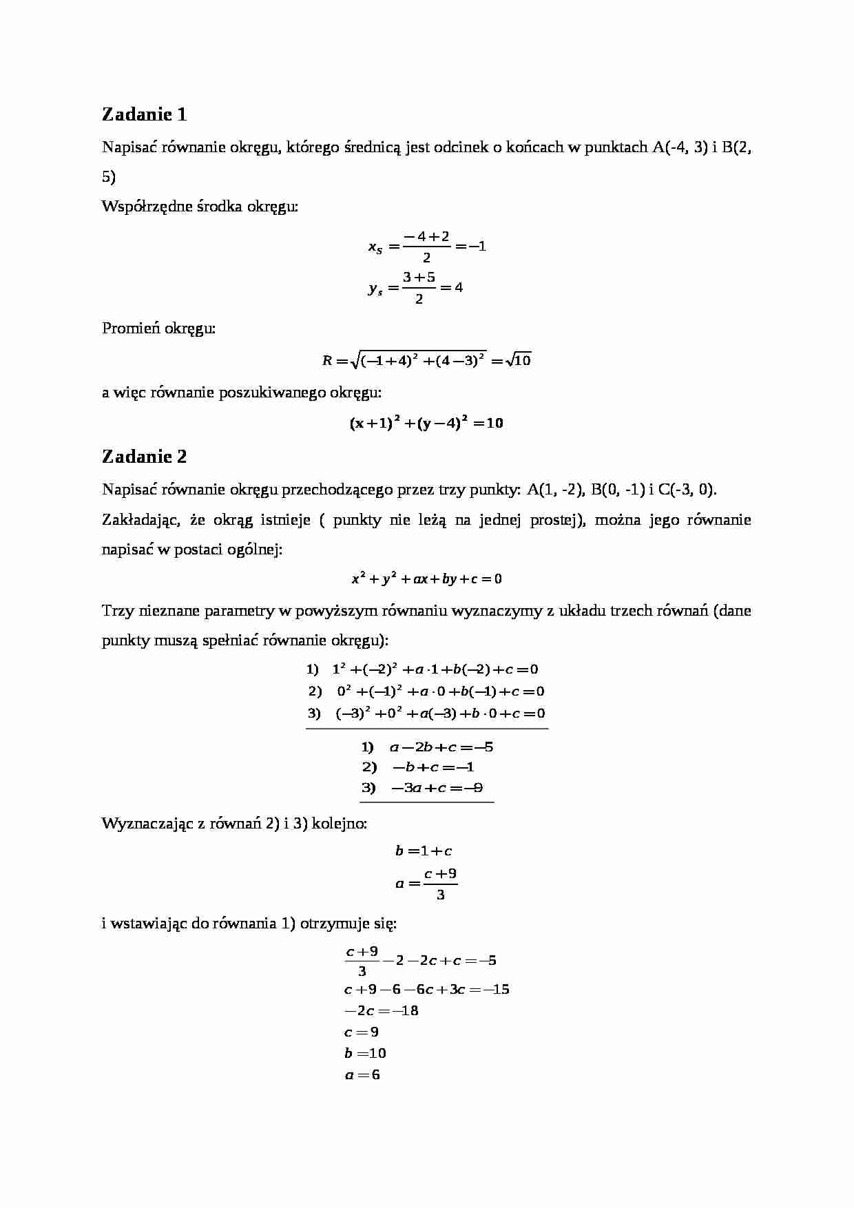 Geometria analityczna - krzywe stożkowe - strona 1