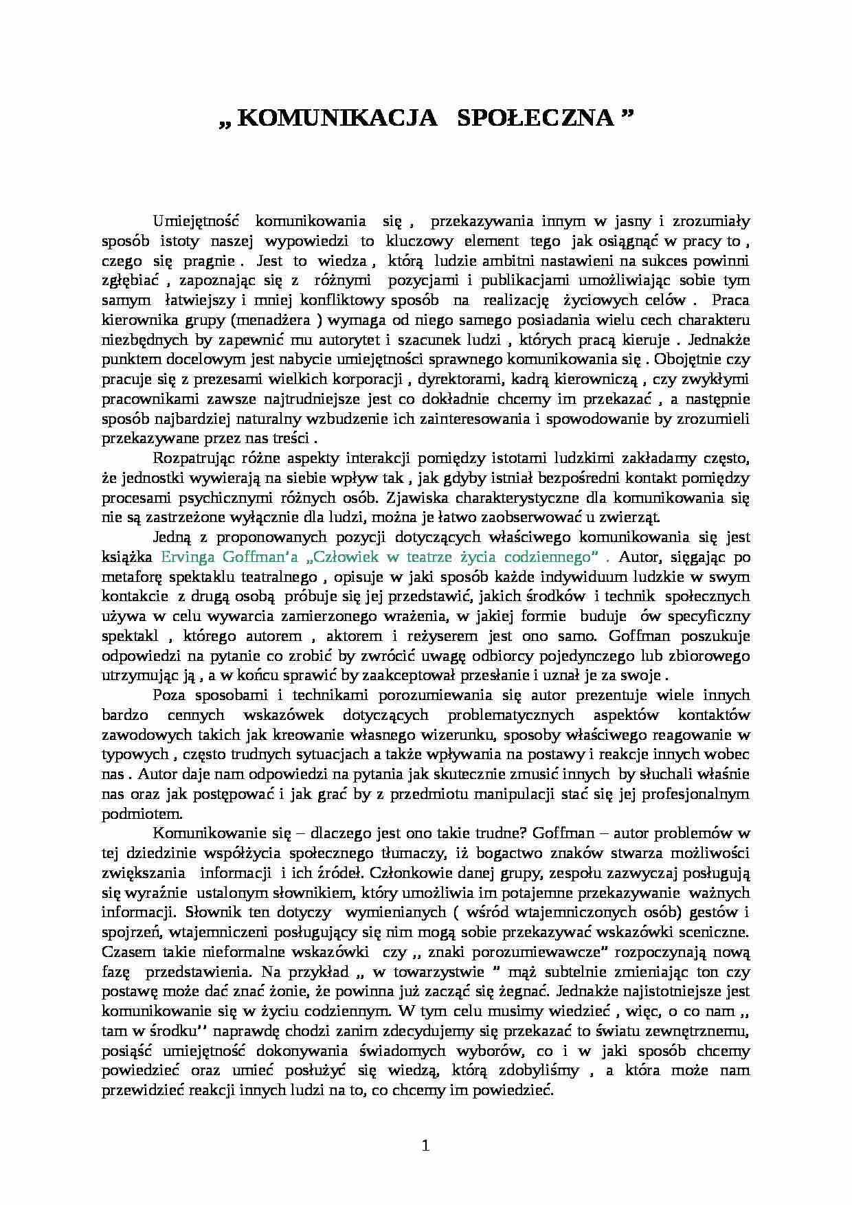 Komunikacja Spo eczna Referat Notatek pl