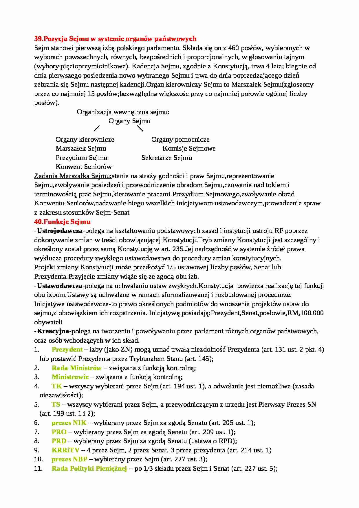 Pozycja i funkcje Sejmu - strona 1