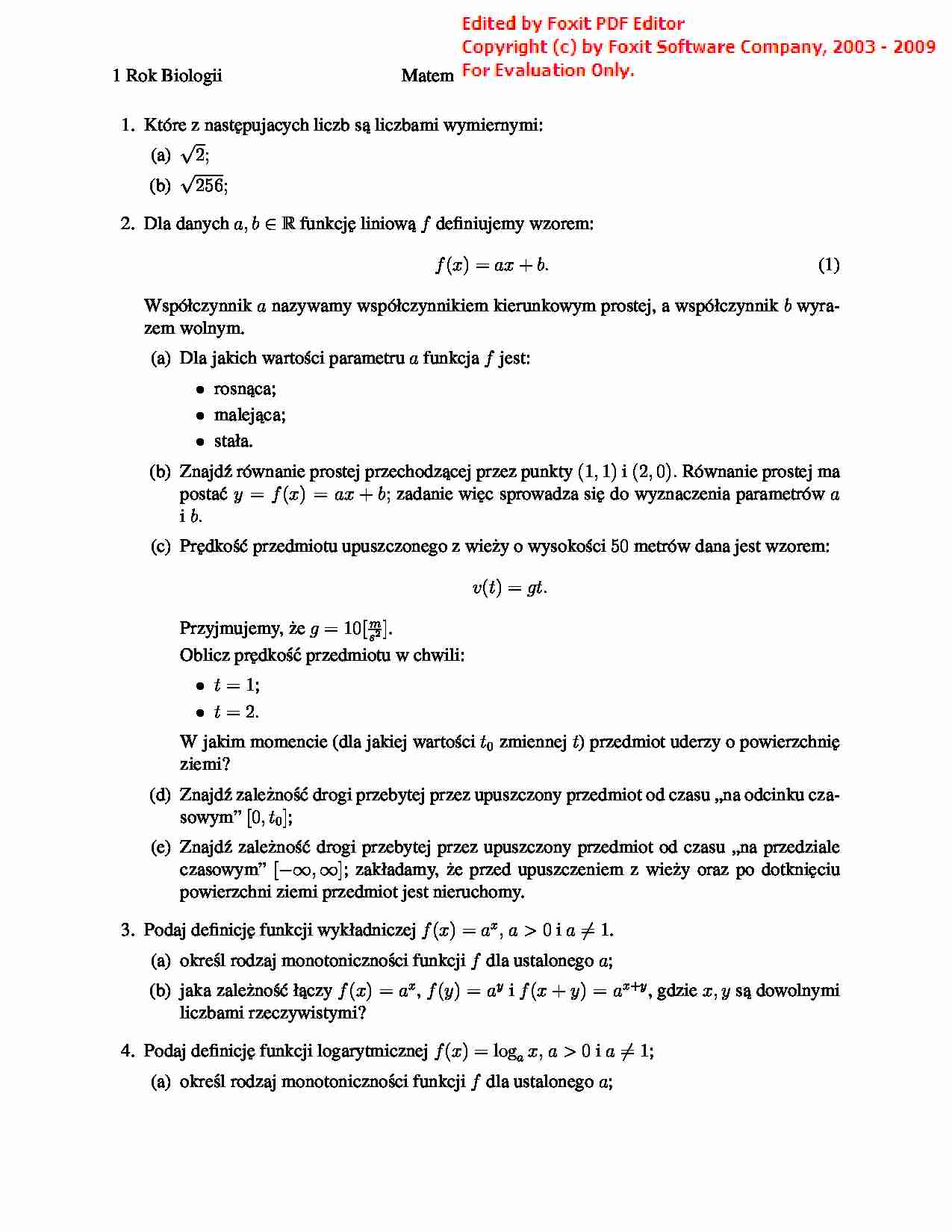 Matematyka - Lista zadań 1 - strona 1