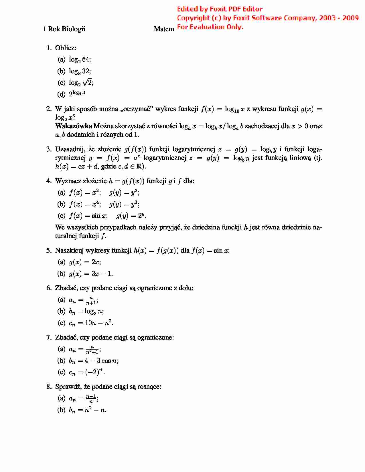 Matematyka - Lista zadań 2 - strona 1