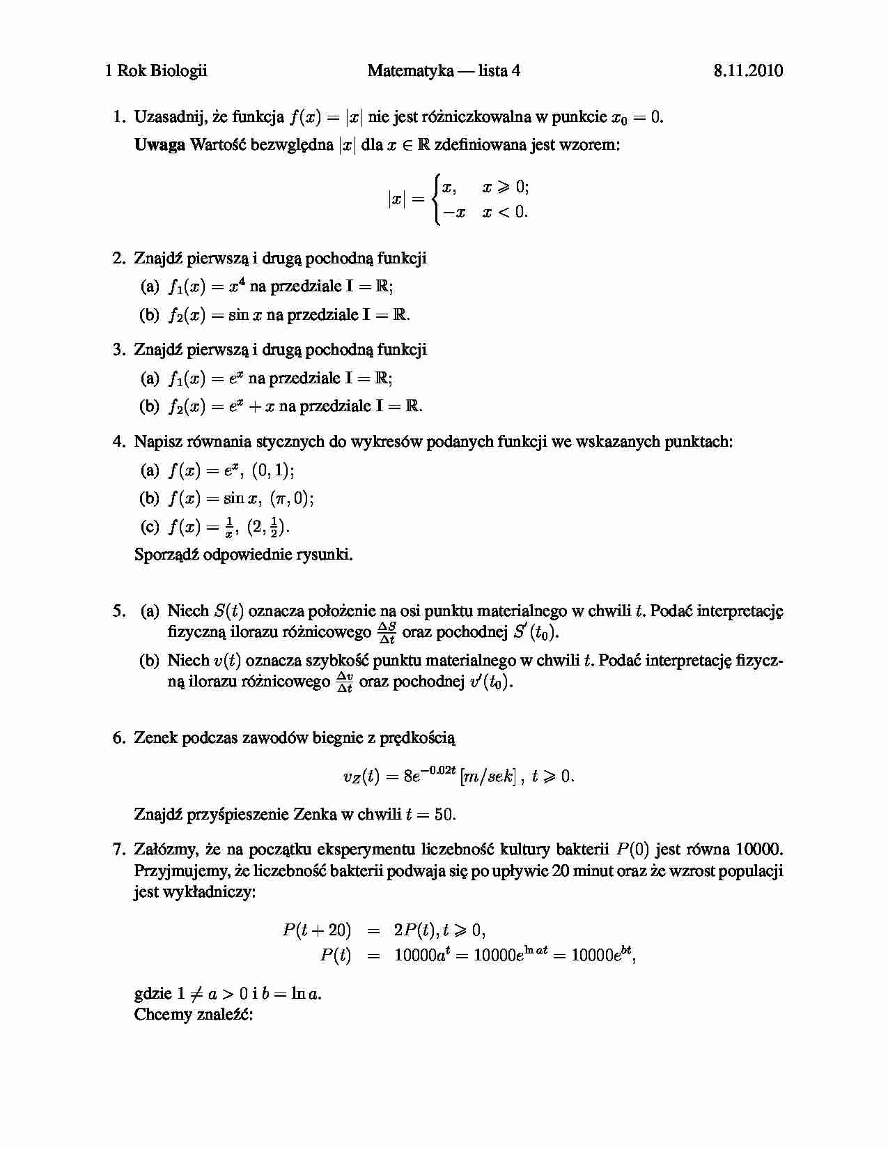 Matematyka - Lista zadań 4 - strona 1