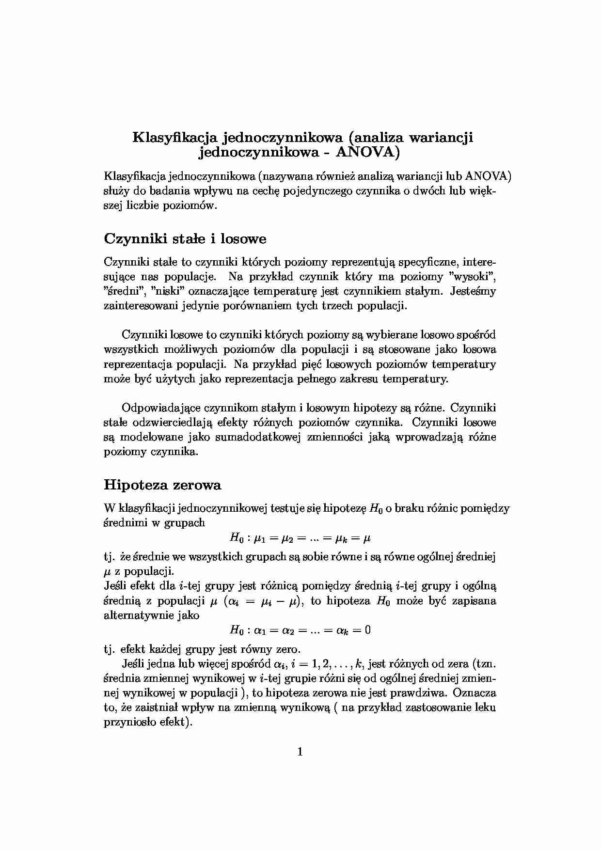 Analiza wariancji jednoczynnikowa Anova - strona 1