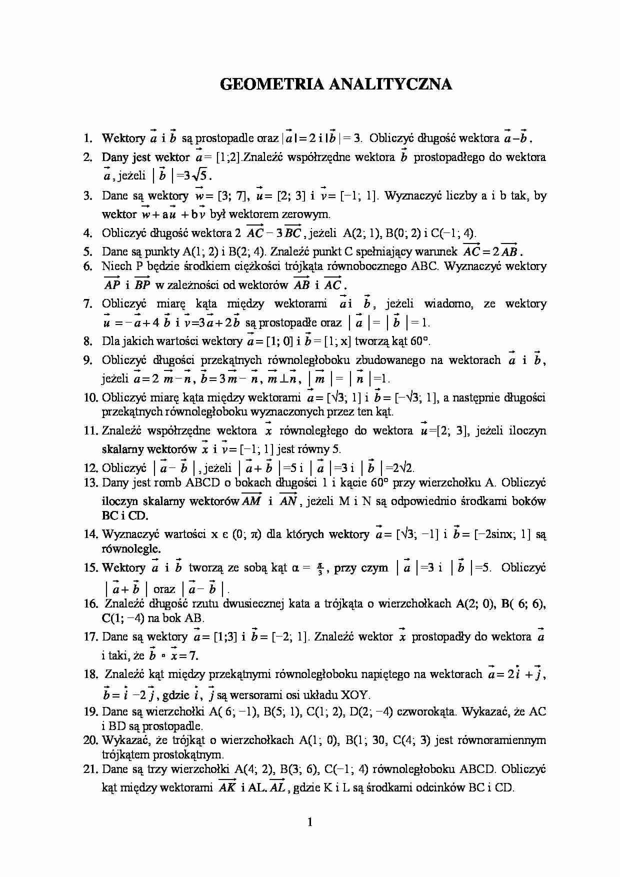 Geometria analityczna - zadania - strona 1
