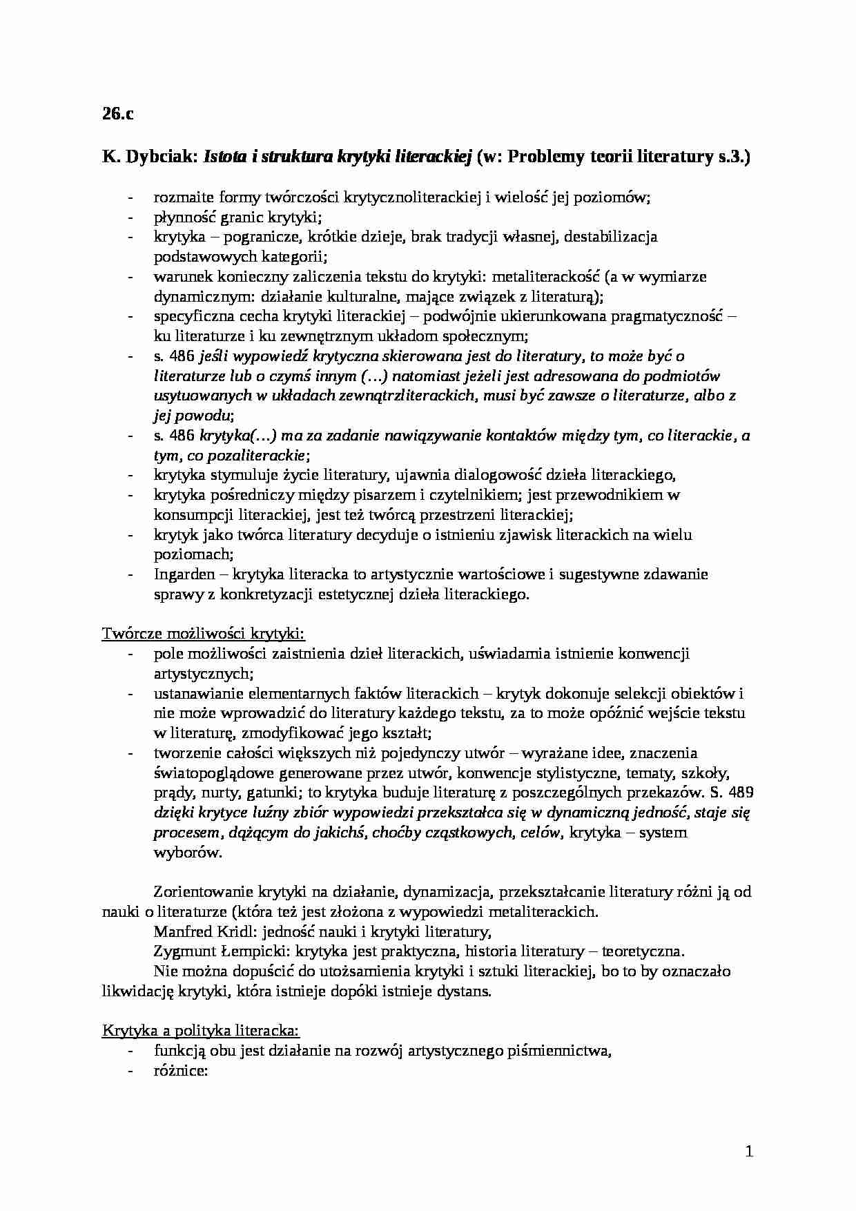 K. Dybciak -  Istota i struktura krytyki literackiej - strona 1