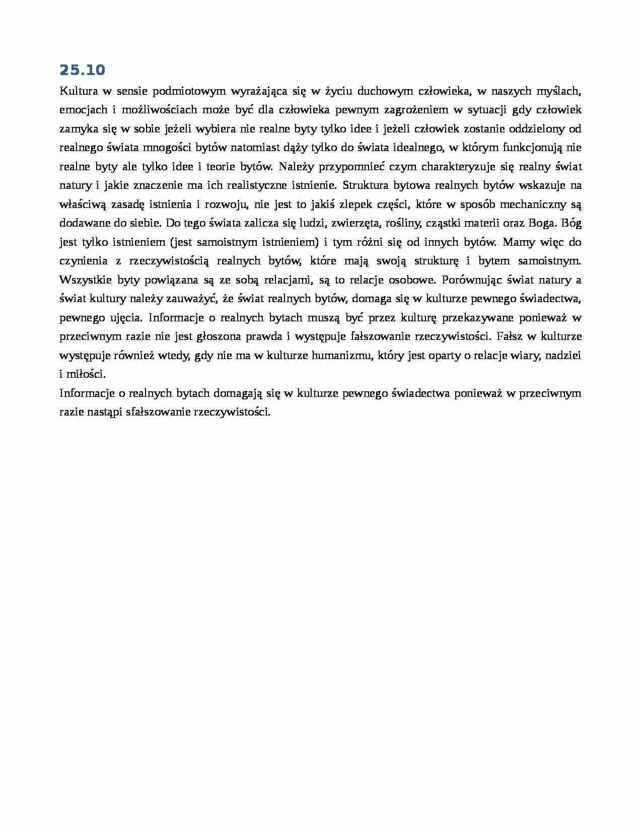 Filozofia kultury - notatki z wykładu 3 z dn. 25.10.2012 r. - strona 1