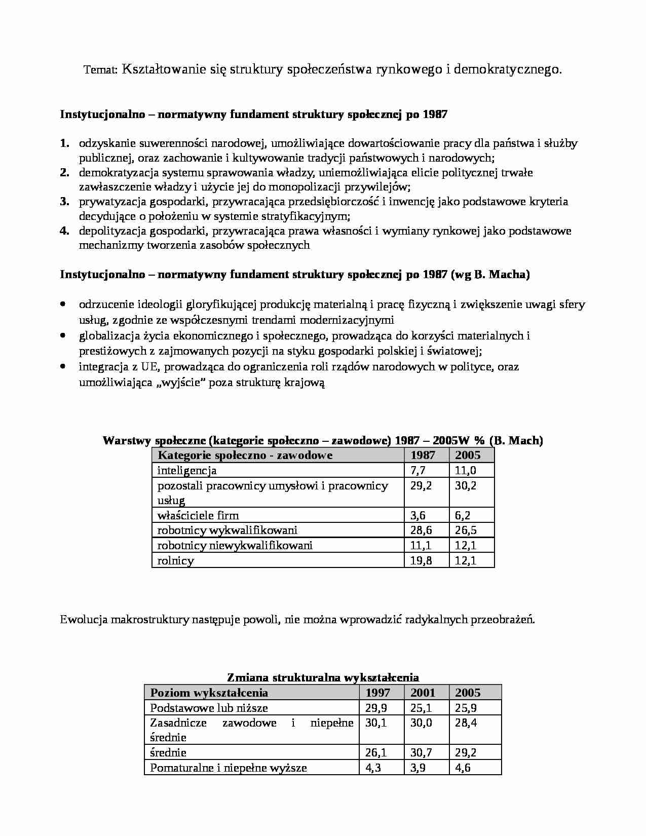 Dynamika zmiany współczesnego społeczeństwa polskiego - wykład 4 - strona 1