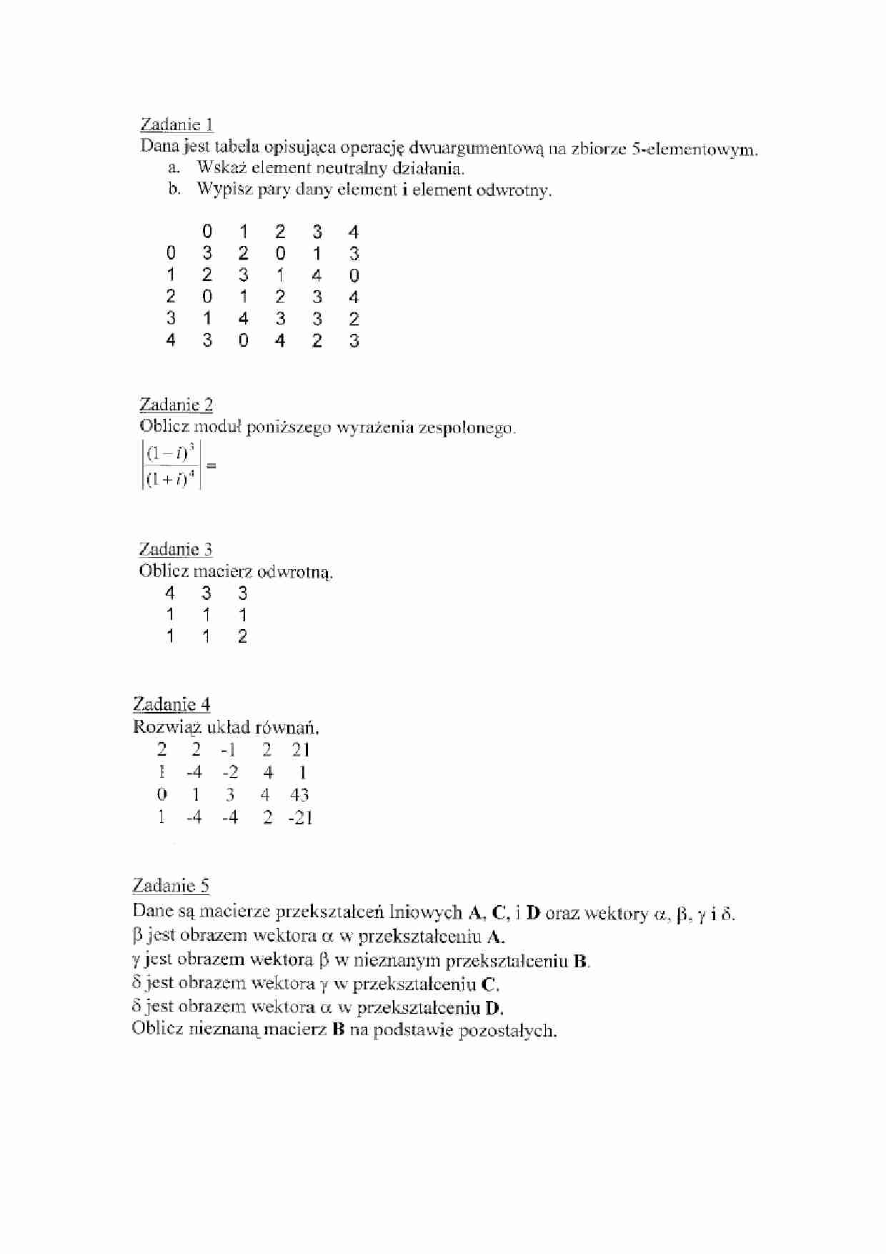 Kolokwium z algebry - strona 1