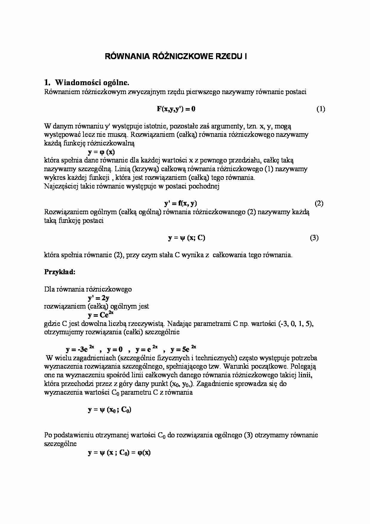 Równania rózniczkowe rzedu I - strona 1