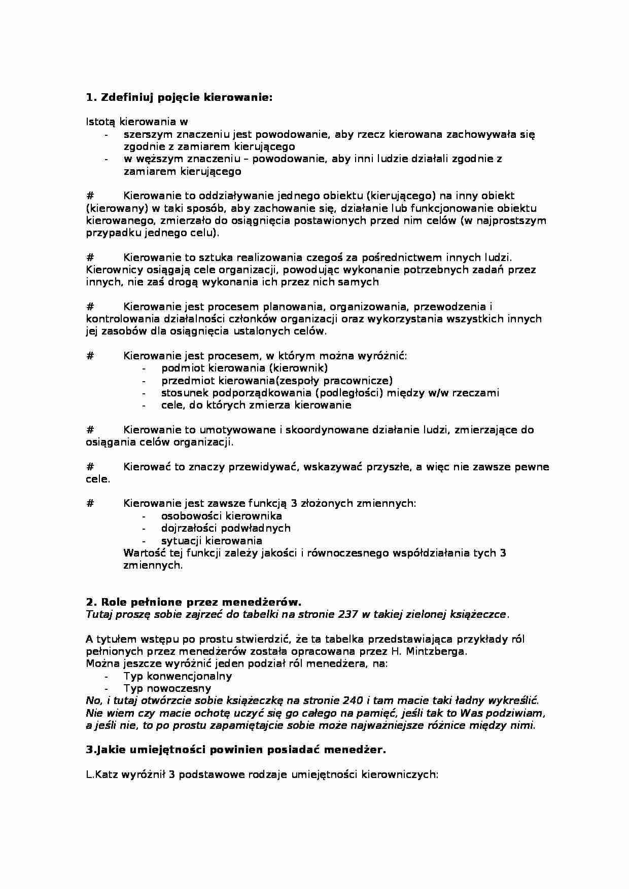 Podstawy zarządzania - pytania i odpowiedzi cz. 3 - strona 1