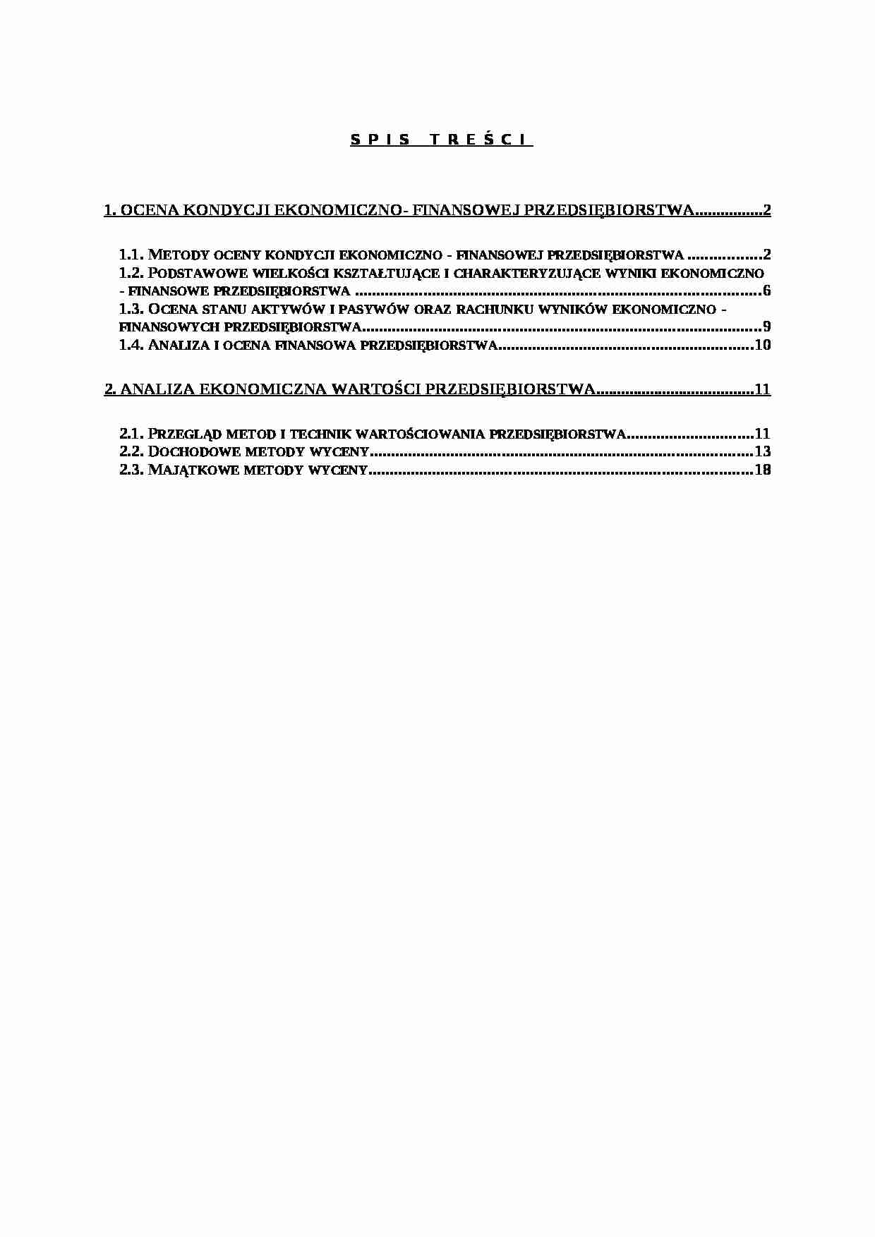 Ocena kondycji finansowo - ekonomicznej przedsiębiorstwa Projekt - strona 1