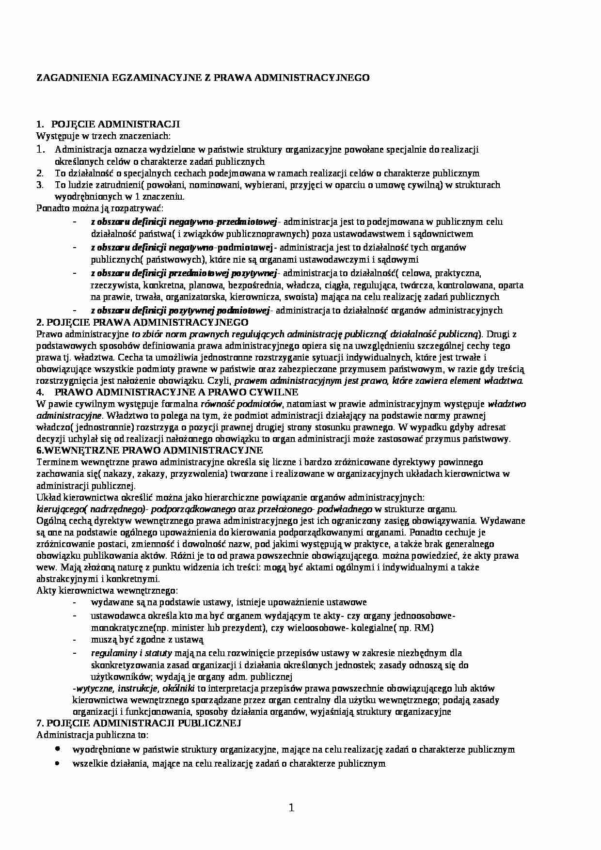Zagadnienia egzaminacyjne z Prawa administracyjnego - strona 1