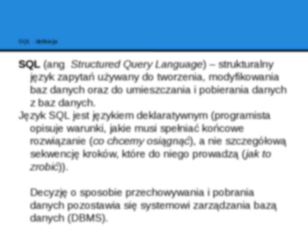 Bazy danych - Structured Query Language- prezentacja - strona 2