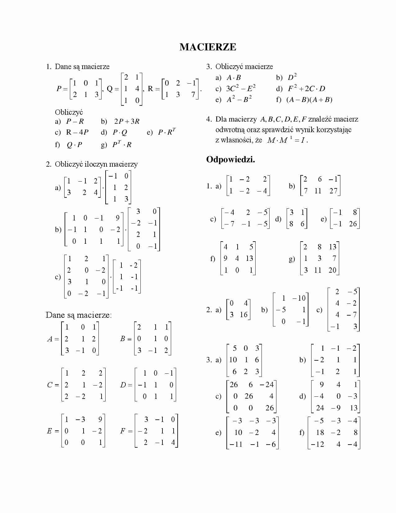 Macierze - zadania - strona 1