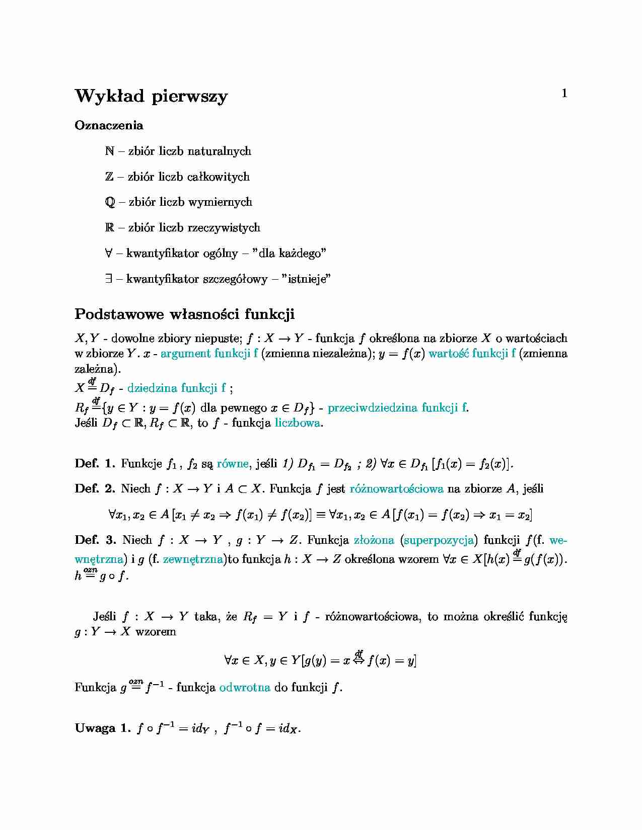 wykład 01, podstawowe własności funkcji - strona 1