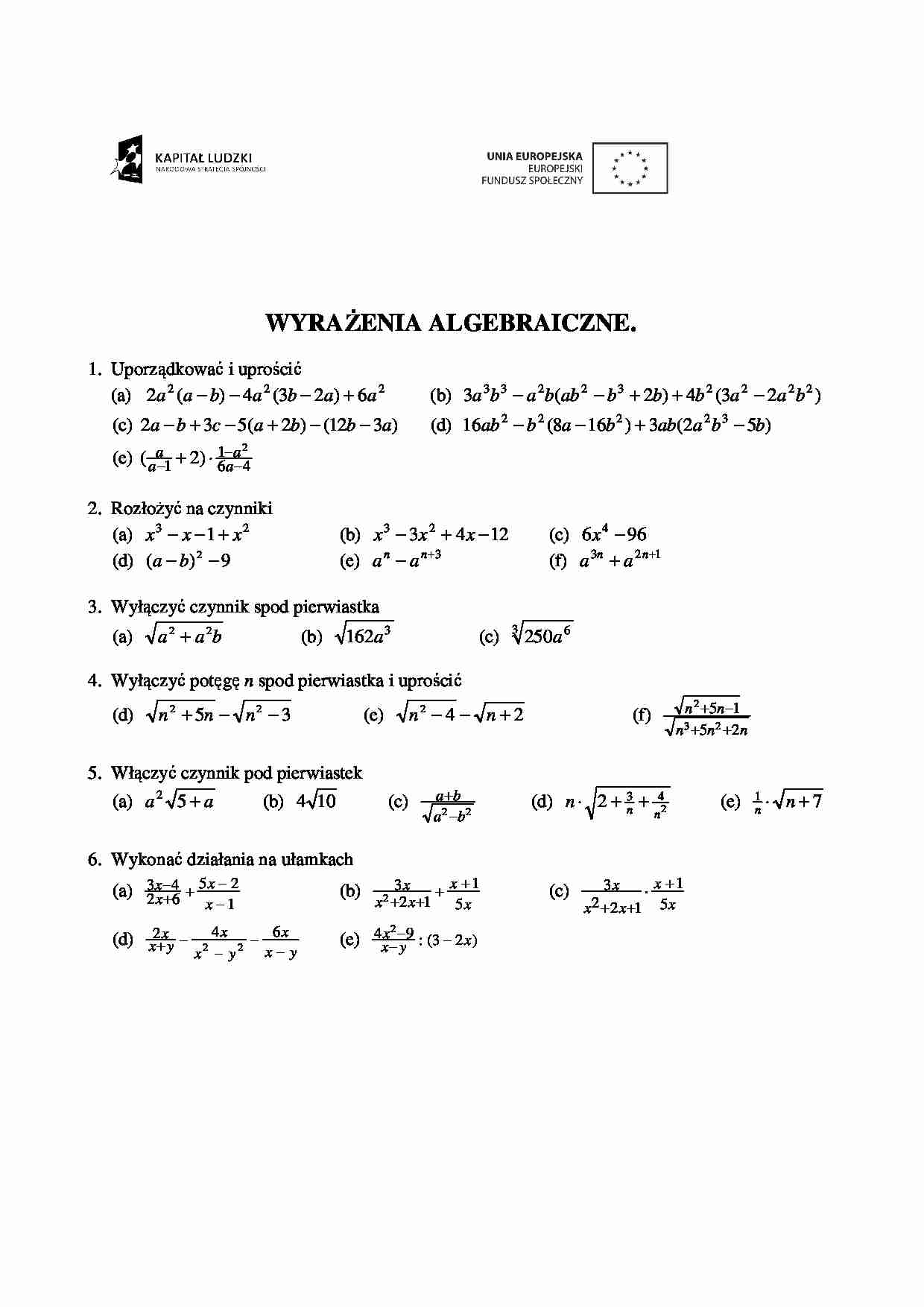 Wyrażenia algebraiczne- zadania - strona 1