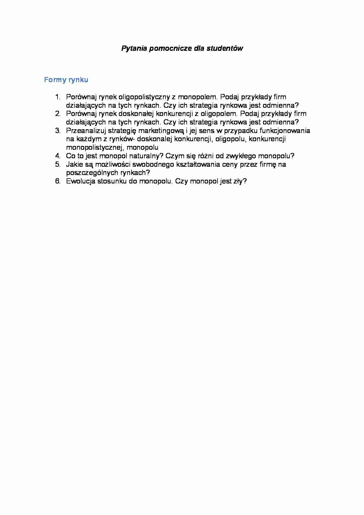 Pytania do wykładu - Formy rynku - strona 1