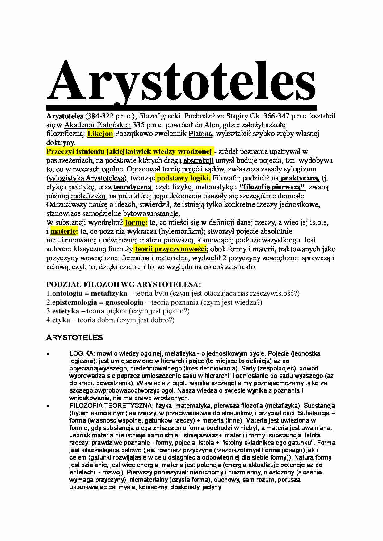 Arystoteles - omówienie zagadnienia - strona 1