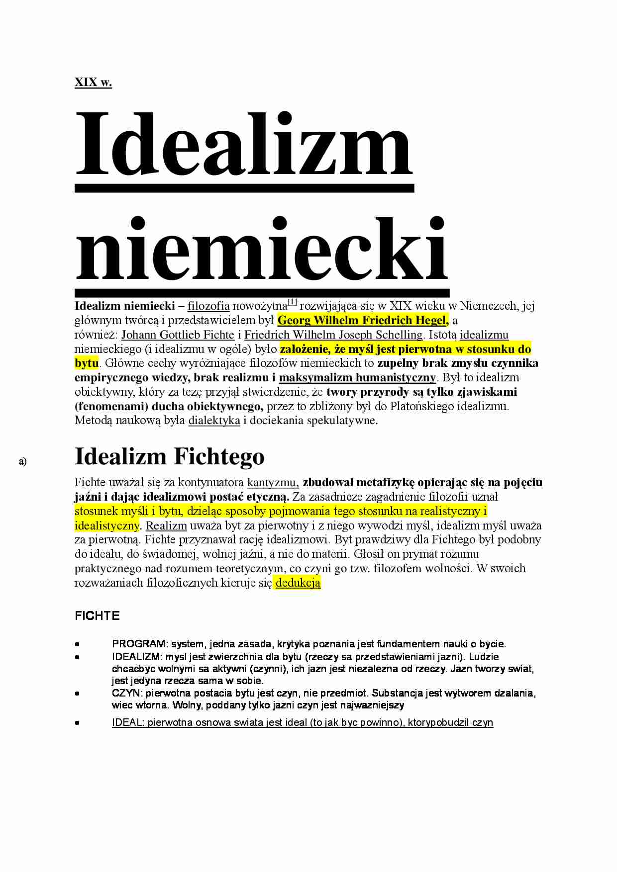 Idealizm niemiecki - omówienie zagadnienia - strona 1