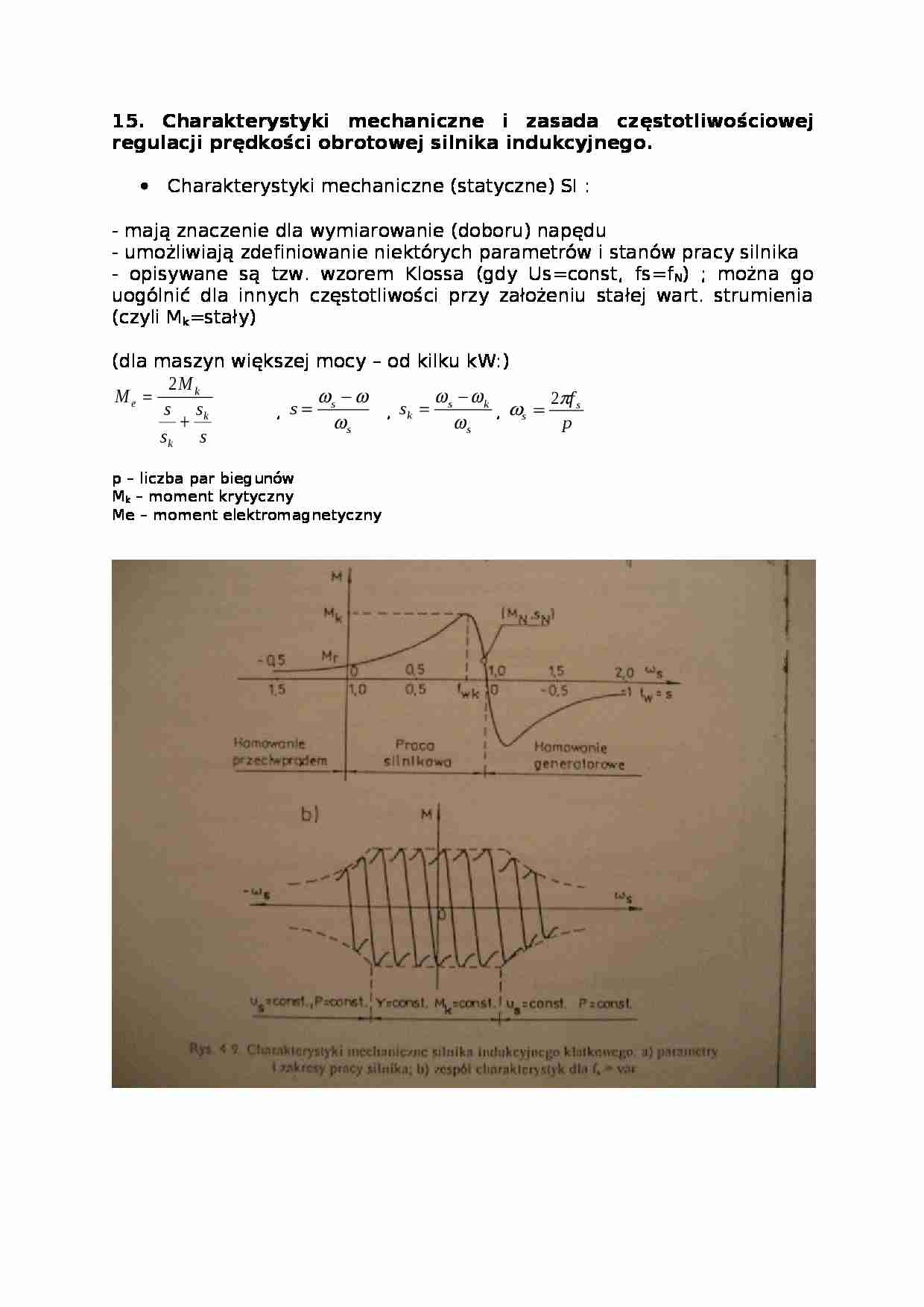 Charakterystyki mechaniczne i zasada częstotliwościowej regulacji prędkości obrotowej silnika indukcyjnego. - strona 1