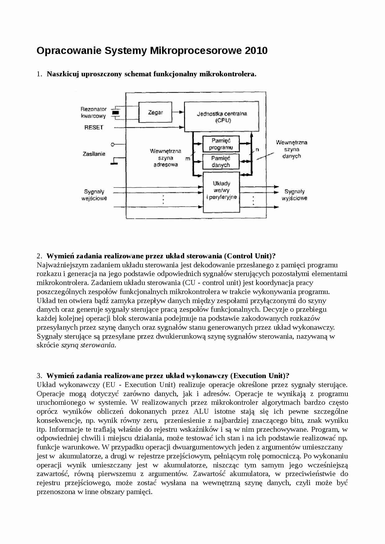 Opracowanie Systemy Mikroprocesorowe 2010 - strona 1